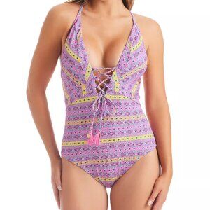 NWT Jessica Simpson Womens Shine Bright Lace-Up One-Piece Pink S-L $110 AA317